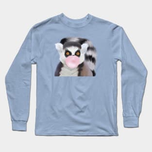 Bubblegum Blowing Ring-Tailed Lemur Long Sleeve T-Shirt